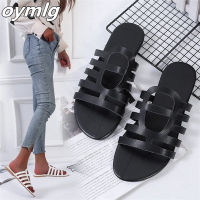 Flat sandals drag womens summer 2022 new fashion and comfortable one word beach plus size womens sandals