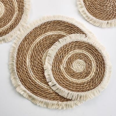 【CC】✷  Tassel Woven Placemats Thick Bushel Cup Coaster Knitting Table Plate for Wedding Dinning