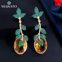 SEQUITO Gorgeous Pear Cutคริสตัลหยดน้ำต่างหูPave Cubic Zirconiaการตั้งค่าผู้หญิงยาวแขวนเครื่องประดับพรหมอุปกรณ์งานปาร์ตี้CSE302TH