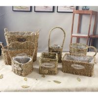 [COD] Basket Hand-woven Seagrass Willow Rattan Weaving Room Arrangement Display Decoration Pastoral Balcony