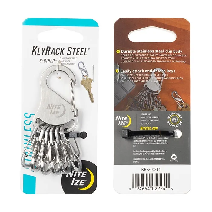Nite Ize 4-Pack Black Steel S-Biner KeyRack With 6 #.5 S-Biners - Key Organizer System
