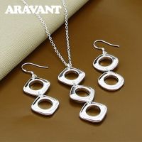 African Jewelry Sets 925 Silver Geometric Pendants Necklaces Earrings Set Ladies Jewelry