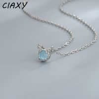 ❃ CIAXY Silver Color Cute Cat Pendant Necklaces for Women Animal Style Clavicle Chain Choker Blue Crystal Jewelry Gift