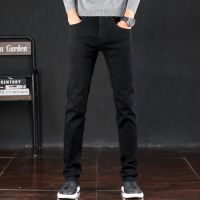 [COD] 2021 pure black autumn and winter new mens jeans stretch casual all-match trousers straight denim