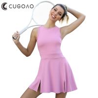 CUGOAO Fashion Two Pieces Tennis Dress Suit With Shorts Sleeveless Pleated Badminton Golf Dresses Suit Workout Sportswear