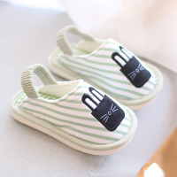 2021 New Cotton Fabric Kids House Slippers with Elastic Band Cartoon Cat Girls Slides Stripes Baby Boy Slipper Home Shoes E09091