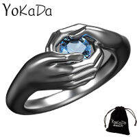 YOKADA แหวนกอดเงินสีฟ้า Zircon สำหรับผู้หญิงแฟชั่น