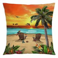 Summer Beach Scenery Pillow Print Home Fabric Cushion Pillowcase 45*45cm