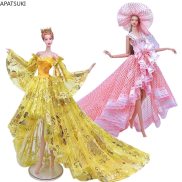 Váy Cưới Màu Vàng Hồng Cho Búp Bê Barbie Trang Phục Quần Áo Đầm Dự Tiệc