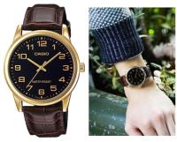 Nalika-online shop Casio รุ่น MTP-V001GL-1B นาฬิกาข้อมือผู้ชาย สายหนังสีน้ำตาลสีน้ำตาล หน้าปัดดำ สวยหรู - มั่นใจ ของแท้ 100% ประกันสินค้า 1 ปีเต็ม (ส่งฟรี เก็บเงินปลายทาง)