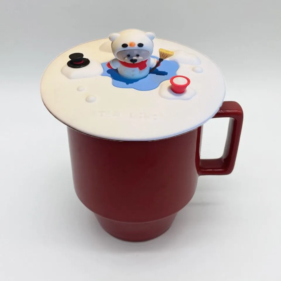 3D Silicone Cup Lid Cartoon Bear Leak Proof Food Grade Material