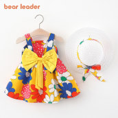 Bear Leader Trang Phục Mùa Hè Đầm Bé Gái Tập Đi Đầm Công Chúa Trẻ Em Bằng Cotton In Hình Dễ Thương Hoạt Hình Mới Hàn Quốc + Bộ Quần Áo Chống Nắng Cho Trẻ Sơ Sinh