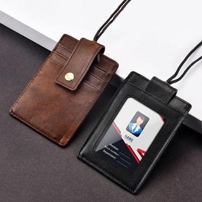 ของแท้ป้ายหนังบัตรประจำตัว RFID ป้องกันกระเป๋าใส่บัตรเครดิตเชือกเส้นเล็กพนักงานนักเรียน Reporter บัตรผู้ถืออุปกรณ์สำนักงาน
