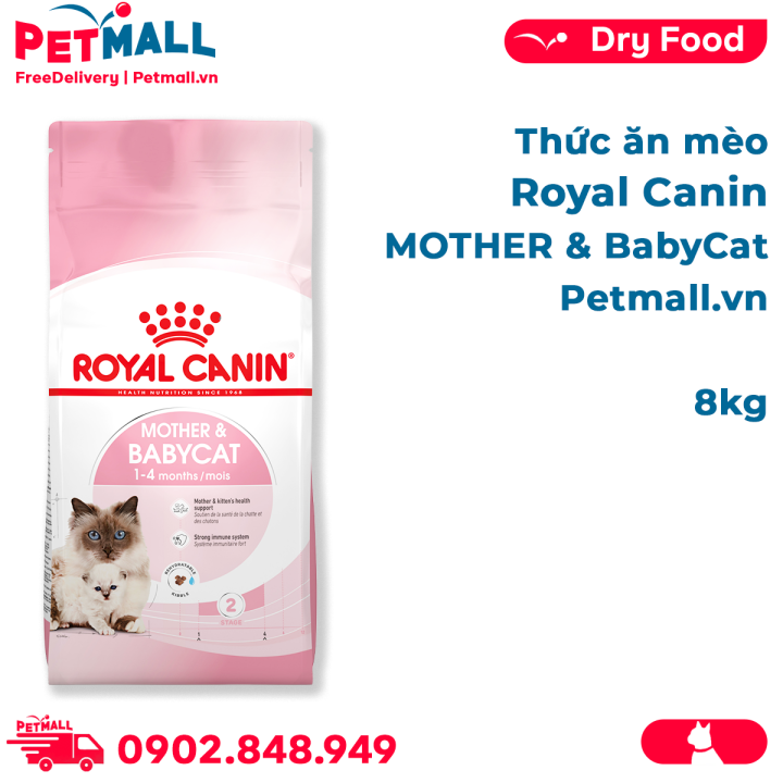 Royal Canin MOTHER & BabyCat: Chăm sóc mèo con nhỏ dễ dàng hơn với Royal Canin MOTHER & BabyCat! Thức ăn chuyên biệt giúp bé mèo phát triển khỏe mạnh, với dinh dưỡng đầy đủ và hàm lượng protein cao. Hãy xem hình ảnh để cảm nhận sự khác biệt mà Royal Canin mang lại cho những chú mèo con yêu dấu của bạn!