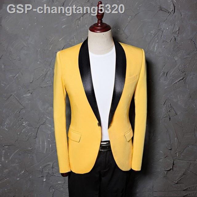 2023-hotมีผู้ชายใหม่เสื้อแจ็คเก็ตคลุมไหล่ขนาดพิเศษสูทแต่งงานชายสีเหลืองสำหรับนักร้อง