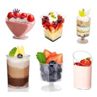 20ชิ้นถ้วยขนมหวานทิ้งแก้วพลาสติกโปร่งใสสลัดวุ้นโยเกิร์ตกล่องใส่อาหารสี่เหลี่ยมคางหมูอบ