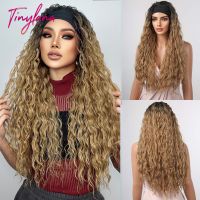 Light Brown Ginger Curly Headband Synthetic Wigs Long Ombre Womens Headband Wig Deep Wave Bohemian Fake Hair For Black Women