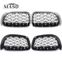 2pcs ABS Glossy Black/Chrome Car Front Bumper Kidney Grill Grille Diamond Style for BMW X3 F25 Facelift X4 F26 2014-2017