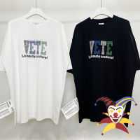 Vetements เสื้อยืดปักด้วยตัวอักษรด้านหน้าและด้านหลังผู้ชายผู้หญิงขนาดใหญ่วินเทจ VTM เสื้อยืดประเดิม