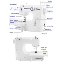 เครื่องเย็บผ้าแบบพกพาขนาดเล็กคู่มืองานถักสำหรับใช้ในครัวเรือน DC ฟุตไฟกลางคืนเข็มคู่