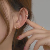 【MISSFAIRY】Korea 14K Gold-plated Mini Zircon Hoop Earrings Huggie Piercing Earings Cubic Zirconia Cartilage Earring Stud hypoallergenic earrings s925 silver jewelry fashion accesso