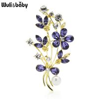 Wuli amp;baby Purple Rinestone Flower Brooches For Women Party Office Casual Brooch Pins Gifts