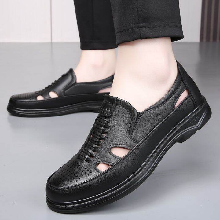 ขายดีที่สุด-ioztt2023-men-sandals-hollow-non-slip-soft-lighted-breathable-all-match-classic-wearable-fashion-leather