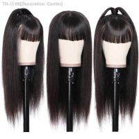 Long Straight Wigs With Bangs Full Machine Made Wigs 1B Color Synthetic Hair 20 22 24 26 28 30 inch Neat Bangs Wig For Women [ Hot sell ] Decoration Center