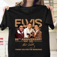 (HL)T-shirt【Available】100% Pure Cotton Mens T Shirt Elvis Presley 86th Anniversary Rock &amp; Roll Fan Retro Unisex S-5XL Black