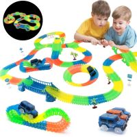 【CC】 Magical Glowing Racing Cars with Colored Lights Assembly Bend Rail Car for Children
