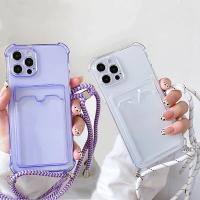 （A LOVABLE）สำหรับ iPhone 14 Pro Max 13 Pro Max ช่องเสียบบัตรเคสกันกระแทกสำหรับ11 12 Mini XS X XR 8 7 Plus SE2020 Lanyard สร้อยคอ Crossbody เชือกเคสใส่โทรศัพท์