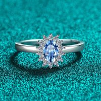 Smyoue 0.5ct Oval Cut Blue Moissanite Rings for Women Luxury Quality Wedding Band S925 Sterling Silver Ring Jewelry Wholesale