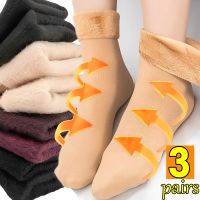 1/3pairs Women Winter Snow Boots Socks Warm Thermal Thicken Fleece Soft Cosy Socks Lady Solid Color Home Snow Boots Floor Sock