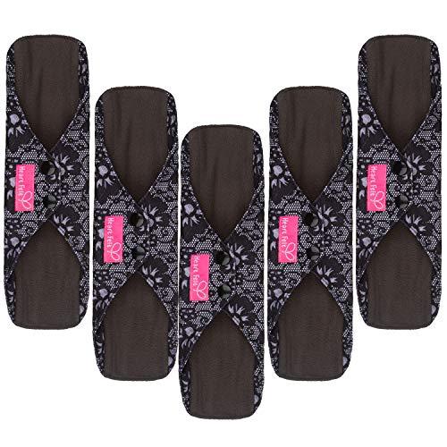 PRE-ORDER] Sanitary Reusable Cloth Menstrual Pads by Heart Felt. XL 5 Pack  Washable Natural Organic Napkins with Charcoal Absorbency Layer. Overnight  Long Panty Liners for Comfort Support and Incontinence (ETA: 2023-08-31)