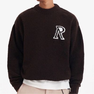 Represent Letter Jacquard Round Neck Sweater Three-Color Simple Versatile Top Men Women Same Style Coup