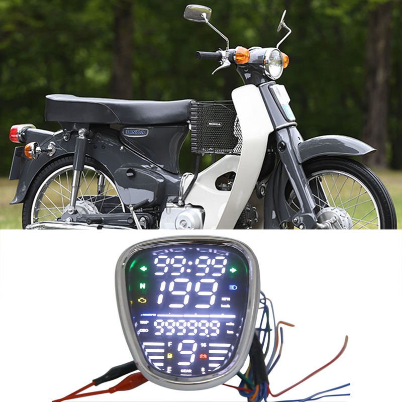 For Honda C70 C90 Motorcycle LED Digital Meter Rpm Odometer Speedometer Assy