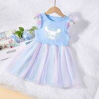 Girls Dresses Summer Ins Kids Princess Dress Korean Version Cute Cartoon Pattern Fly Sleeve Rainbow Mesh Babys Clothes