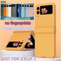 HOCE สีทึบกันกระแทกป้องกันทุกส่วนของเครื่องเคสโทรศัพท์ Z Flip 3 Flip 4 Flip 5บานพับแบบเต็มเคสป้องกันผิวสัมผัสสำหรับ Galaxy ZFlip3 ZFlip4 ZFlip5ฝาพับ