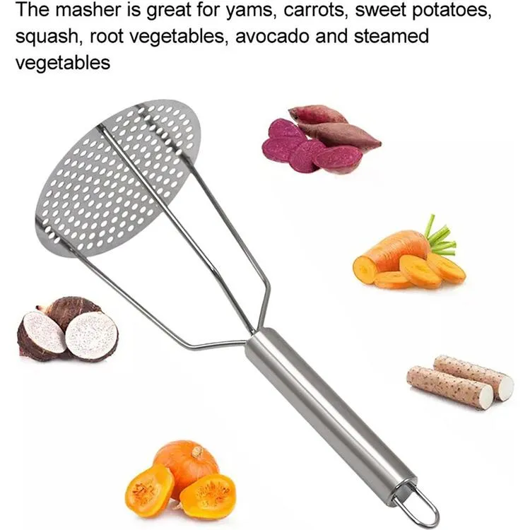 Potato Masher, Manual Spud Smasher Portable Stainless Steel Kitchen Tool Mashed Mud Kitchen Tools for Vegetables Refried Beans, Baby Food, Fruits