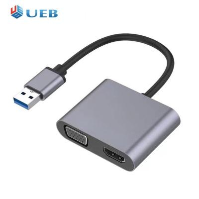 USB VGA HD สัญญาณเสียงตัวแปลงวิดีโอคู่แท่นรองรับ HDMI-Compatible VGA Sync Output สำหรับ Windows7/8/10/11 MacOS