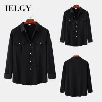 IELGY เสื้อเชิ้ตแขนยาวผ้าฝ้ายลินินสำหรับผู้ชาย