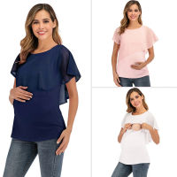 2023 New Womens Blouse T  Women Wear Summer Chiffon Patchwork Lactation Short-sleeved Maternity Shirt