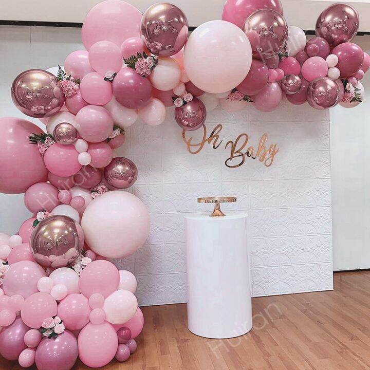 บอลลูนสีชมพู-garland-arch-ชุด-happy-birthday-party-decor-เด็กทารกฝักบัว-globo-งานแต่งงานวันเกิด-ballons-party-supplies-iewo9238