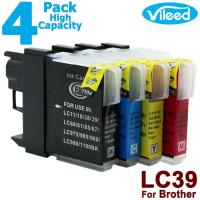 4 Pack LC39 BK C M Y Full Set Print Ink Cartridge for Brother DCP- J125 DCP-J315W DCP-J515W MFC-J220 MFC-J265W MFC-410 MFC-J415W Color Inkjet Printer - Compatible LC39BK Black LC39C Cyan LC39M Magenta LC39Y Yellow