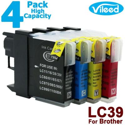 Compatible  4 Pack LC39 BK C M Y Full Set Print Ink Cartridge for Brother DCP- J125 DCP-J315W DCP-J515W MFC-J220 MFC-J265W MFC-410 MFC-J415W Color Inkjet Printer - Compatible LC39BK Black LC39C Cyan LC39M Magenta LC39Y Yellow