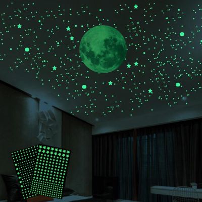 ▫ PVC Stars Moon Stickers Luminous Glow In The Dark Fluorescent 3D Wall Sticker Living Room Bedroom Decoration For Kids Room Decal