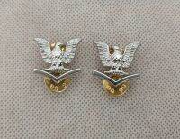 tomwang2012.PAIR U.S. NAVY/ MARINE CORPS SILVER METAL COLLAR HAT PIN DEVICE: 3rd THIRD CLASS PETTY OFFICER/ E4 PO3 SEABEE