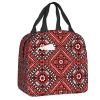 ▥ Ukraine Ukrainian Embroidery Ornament Insulated Lunch Bag for Camping Boho Portable Thermal Cooler Bento Box Women Children