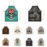 Skeleton Style Apron Household Cleaning Pinafore Bbq Apron Motorcycle Pattern Sleeveless Cotton Linen Aprons Custom Aprons Bib