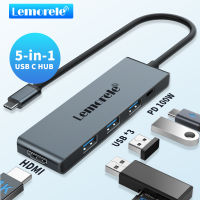 Lemorele USB C ฮับ USB USB C อะแดปเตอร์5 In 1เคสอลูมิเนียม4K HDMI, 3 USB-A,แท่นวางมือถือ USB C สำหรับ MacBook Air/โปร M1 iPad M1, Windows,สวิตช์,Lenovo,และอีกมากมาย Android